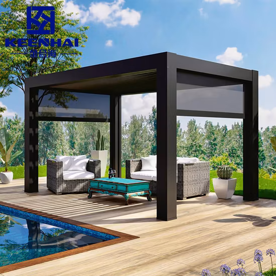 Tettoia in alluminio impermeabile motorizzata in metallo personalizzato fai-da-te Gazebo intelligente per esterni Tenda da sole Tenda da sole Posto auto coperto Tetto a stecche da giardino Pergola